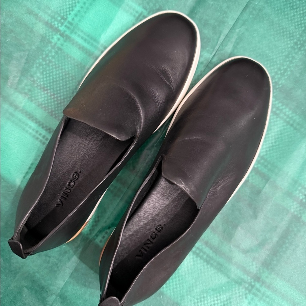 Vince Black Leather Slip-On Shoes - Picture 9 of 9